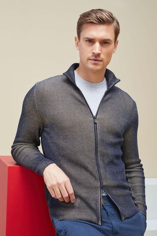 Cárdigan slim fit - Incotex - Beige y azul