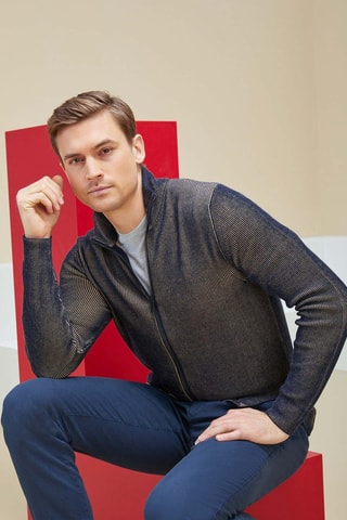 Cárdigan slim fit - Incotex - Beige y azul