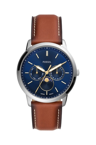 Orologio al quarzo in pelle - Marrone e argentato
