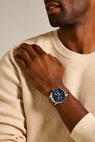 Orologio al quarzo in pelle - Marrone e argentato