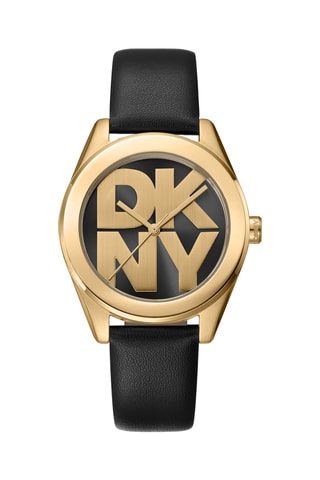 Montre à quartz en cuir - Noir et doré