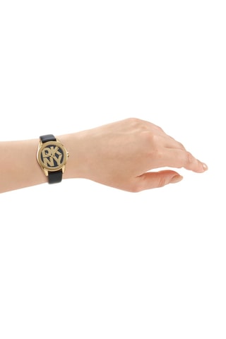 Montre à quartz en cuir - Noir et doré