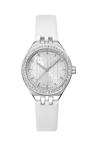 Montre à quartz en cuir - Blanc et argenté