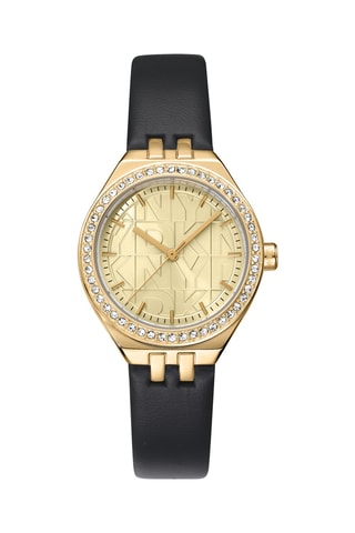 Montre à quartz en cuir - Noir et doré