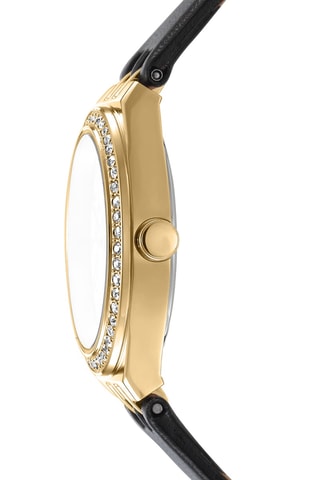 Montre à quartz en cuir - Noir et doré