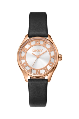 Montre à quartz en cuir - Noir et doré rose