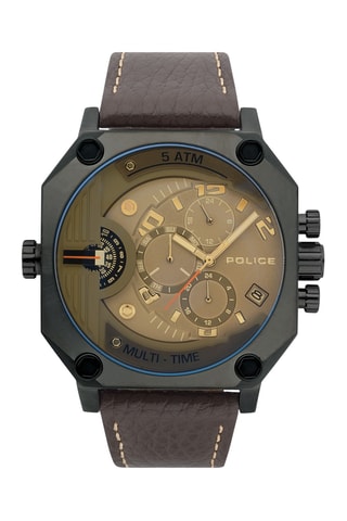 Orologio al quarzo in pelle - GMT - Marrone e grigio