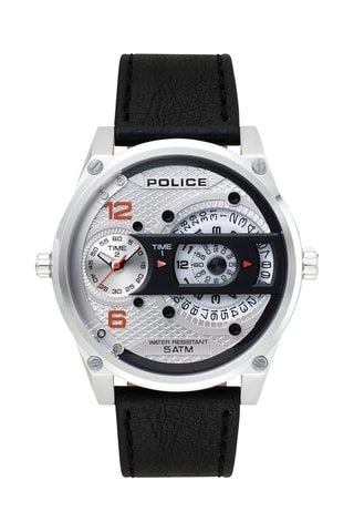 Orologio al quarzo in pelle D-Jay - GMT - Nero e argentato