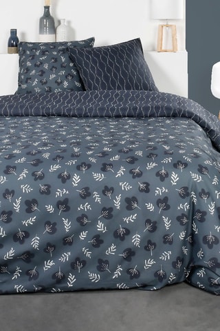 Parure copripiumino in cotone 57 fili/cm² Sunshine - Blu-grigio e bianco