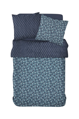 Parure copripiumino in cotone 57 fili/cm² Sunshine - Blu-grigio e bianco