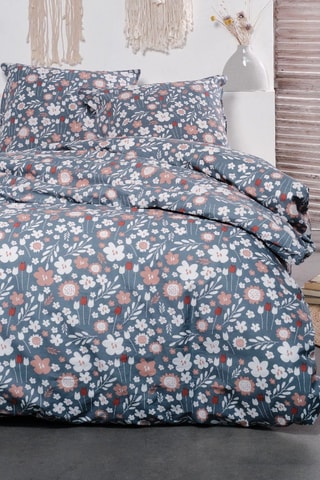 Parure copripiumino in cotone 57 fili/cm²  Sunshine - Blu-grigio e bianco