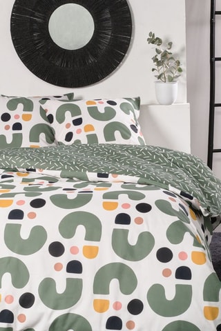 Parure copripiumino double face in cotone - 57 fili/cm² - Bianco e kaki