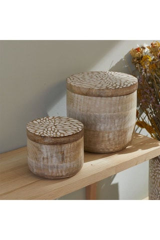 2 contenitori in legno di mango con coperchio - Beige