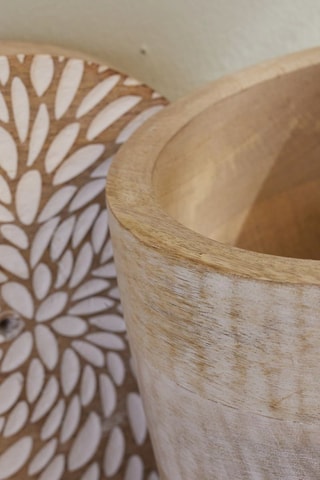 2 contenitori in legno di mango con coperchio - Beige