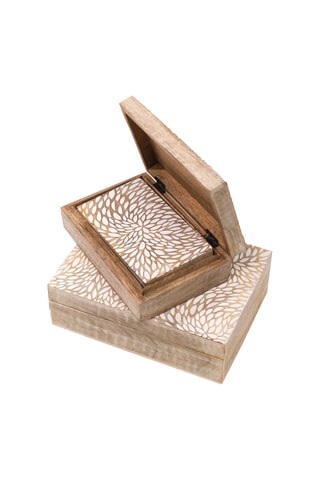 3 contenitori in legno di mango con coperchio - Beige