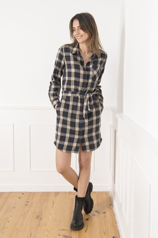 Vestido camisero - Beige y azul