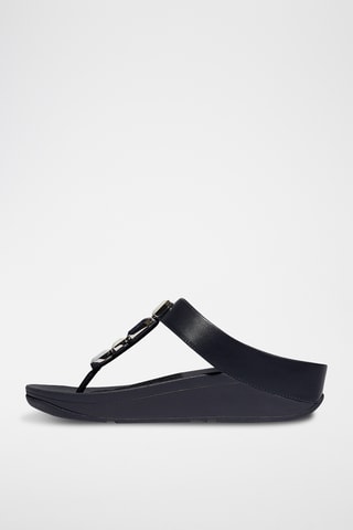 Tongs compensées en cuir Fino - Bleu marine