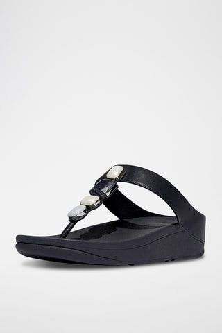 Tongs compensées en cuir Fino - Bleu marine