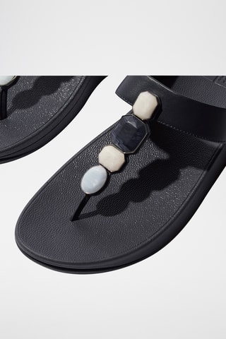 Tongs compensées en cuir Fino - Bleu marine
