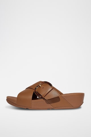 Mules compensées en cuir - Marron