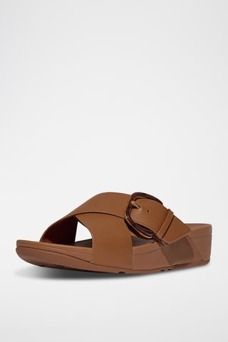 Mules compensées en cuir - Marron