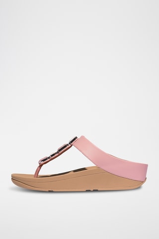 Tongs compensées en cuir - Beige