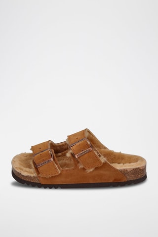 Mules fourrées en nubuck Josephine - Camel