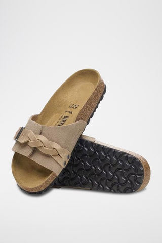 Mules compensées en velours - Beige