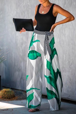 Pantalon palazzo - Blanc, noir, bleu et vert