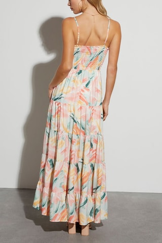 Robe longue - Vert, orange et rose