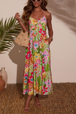 Robe longue - Rose, rouge et vert