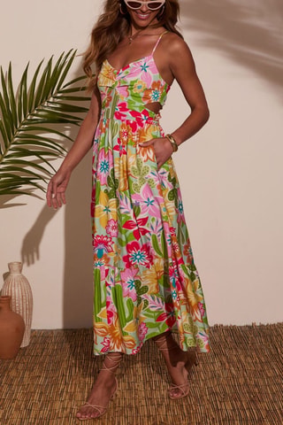 Robe longue - Rose, rouge et vert
