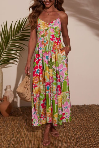 Robe longue - Rose, rouge et vert