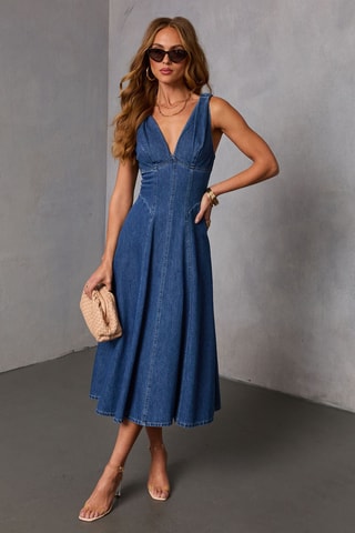 Robe midi en jean - Bleu