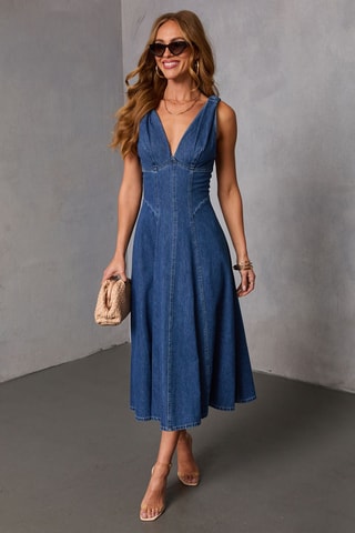 Robe midi en jean - Bleu