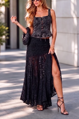Jupe longue en dentelle - Noir