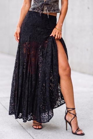 Jupe longue en dentelle - Noir