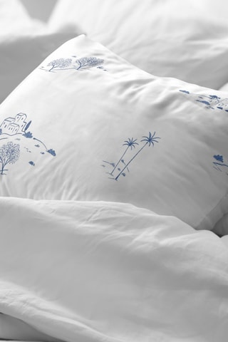 Federa in parcalle di cotone 79 fili/cm² Mareny - Blu e bianco