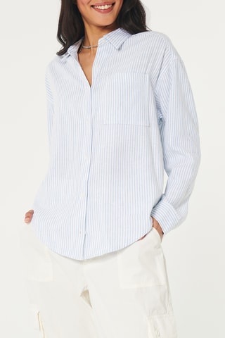Oversized Linnen Blouse - Lichtblauw