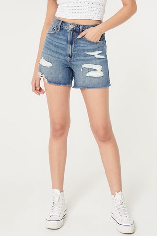 Spijkershort met Hoge Taille - Marineblauw