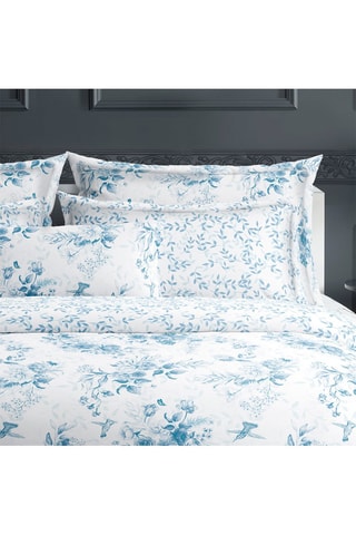 Parure copripiumino in raso di cotone 79 fili/cm² Bleu floral - Bianco