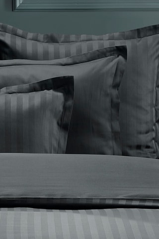 Parure copripiumino in raso di cotone Dobby Stripe  -  Nero