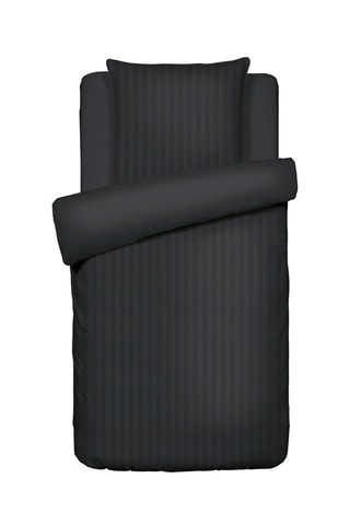 Parure copripiumino in raso di cotone Dobby Stripe  -  Nero