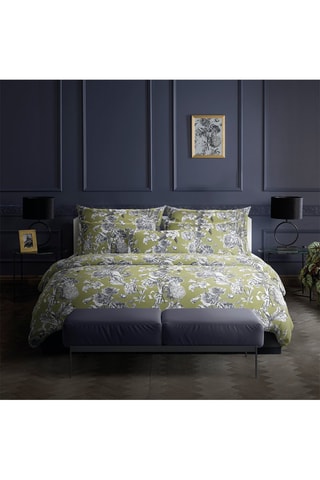 Parure copripiumino in raso di cotone 79 fili/cm² Jardin - Verde e grigio