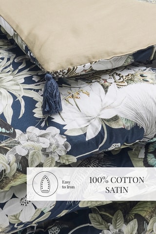 Trapunta in raso di cotone Jardin orné DBL - Blu