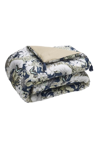 Trapunta in raso di cotone Jardin orné DBL - Blu