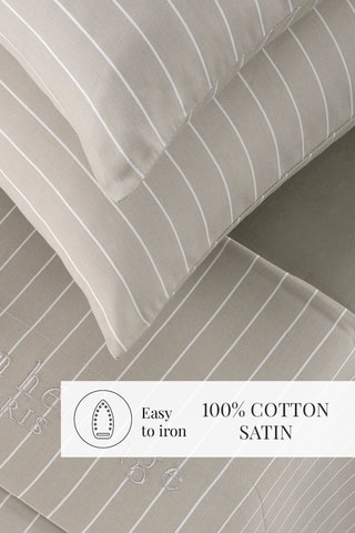 Parure lenzuola in raso di cotone Rayures élégantes - Taupe