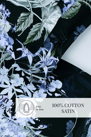 Parure lenzuola in raso di cotone Hortensia - Blu scuro
