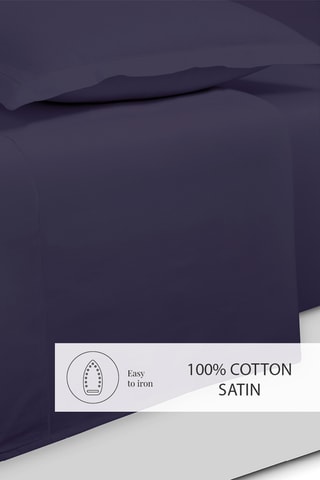 Parure lenzuola in raso di cotone Uni - Blu