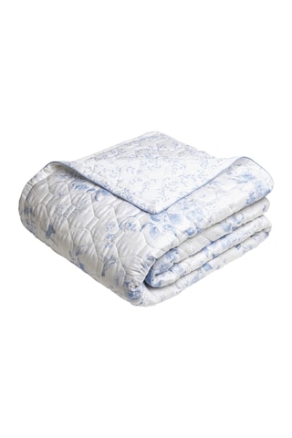 Copriletto in raso di cotone Bleu Floral - Bianco